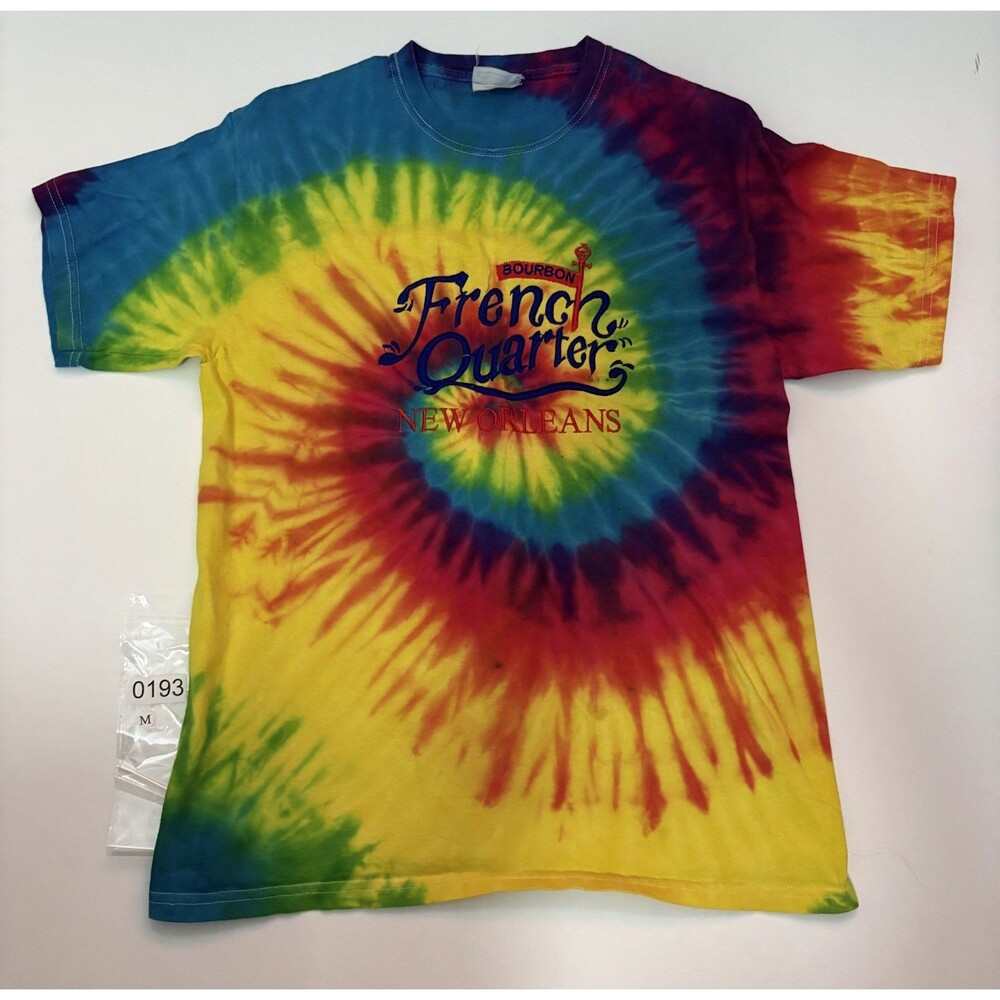 Vintage Hanes Tie Dye French Quarter New Orleans Embroidered Tshirt Mens Medium